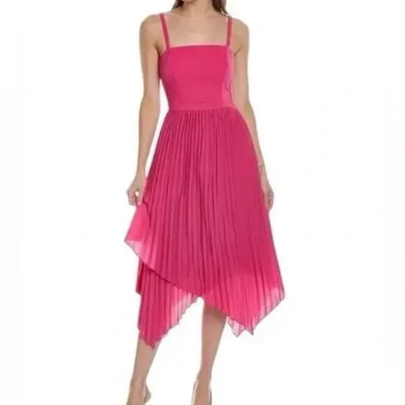Aidan Mattox Dresses & Skirts - Aidan Mattox NWT Watermelon Pink Asymmetrical Pleated Midi Dress - Size 4